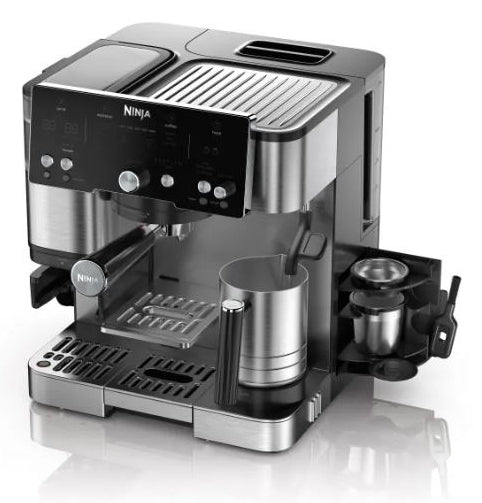 Ninja ES501EU Kaffeevollautomat – 2 l, 9 bar, Milchaufschäumer, Schwarz/Edelstahl, 33,6 × 37,2 × 34,4 cm