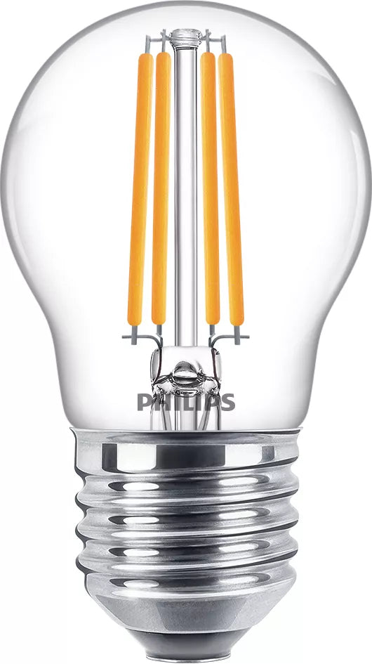 Philips by Signify Philips LED-Leuchtmittel E27 P45 – Warmweiss 2700 K, 806 lm, 6,5 W – IP20 – 1 Stk. – Transparent, Glas