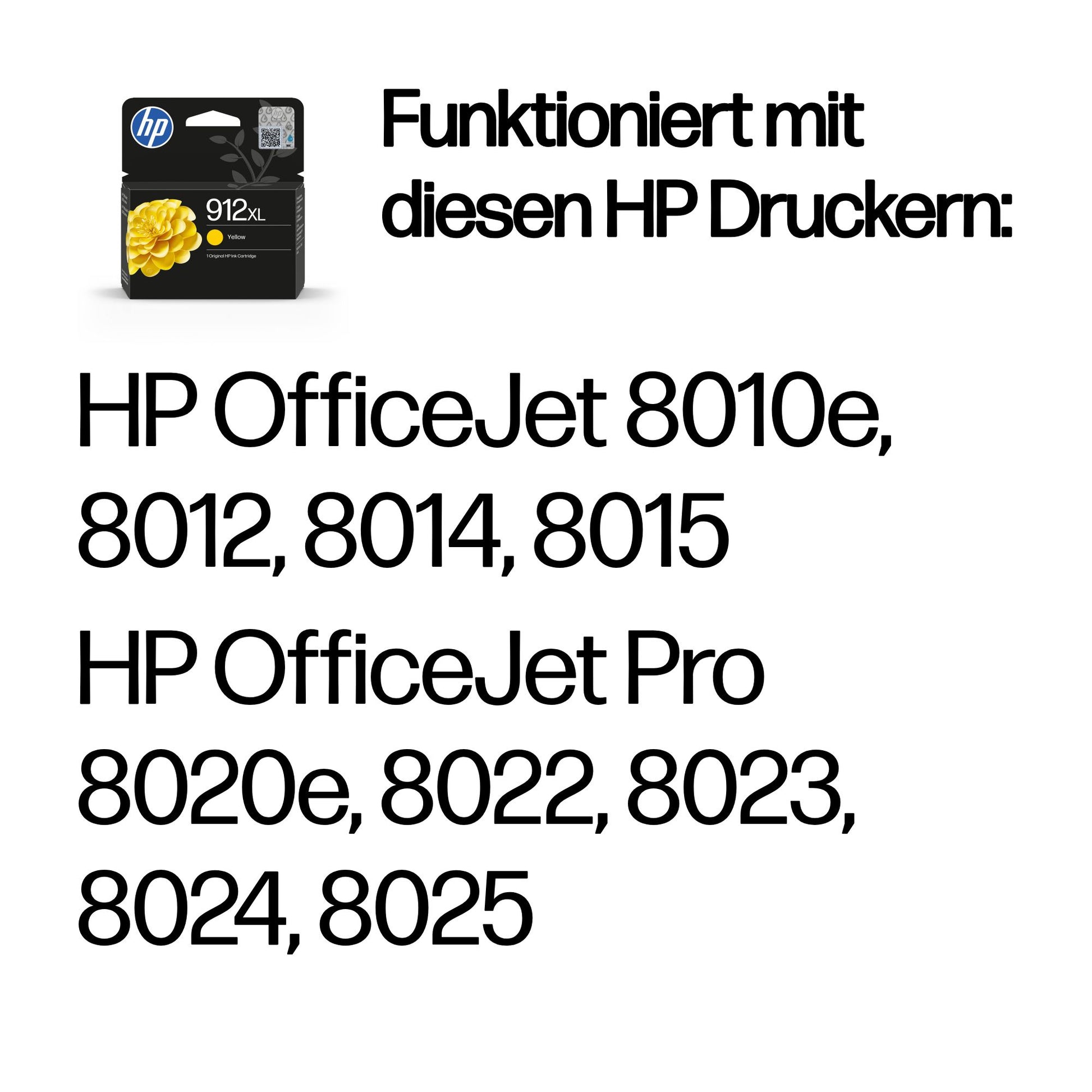 HP 912XL Gelbe Tintenpatrone (Original) – 700 Seiten – für OfficeJet 8010e, OfficeJet Pro 8020e …