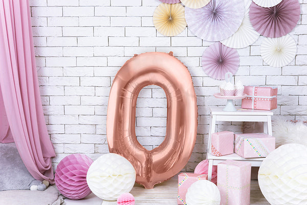 PartyDeco Folienballon Zahl 0 – Roségold – 86 cm – Folie – 1 Stk