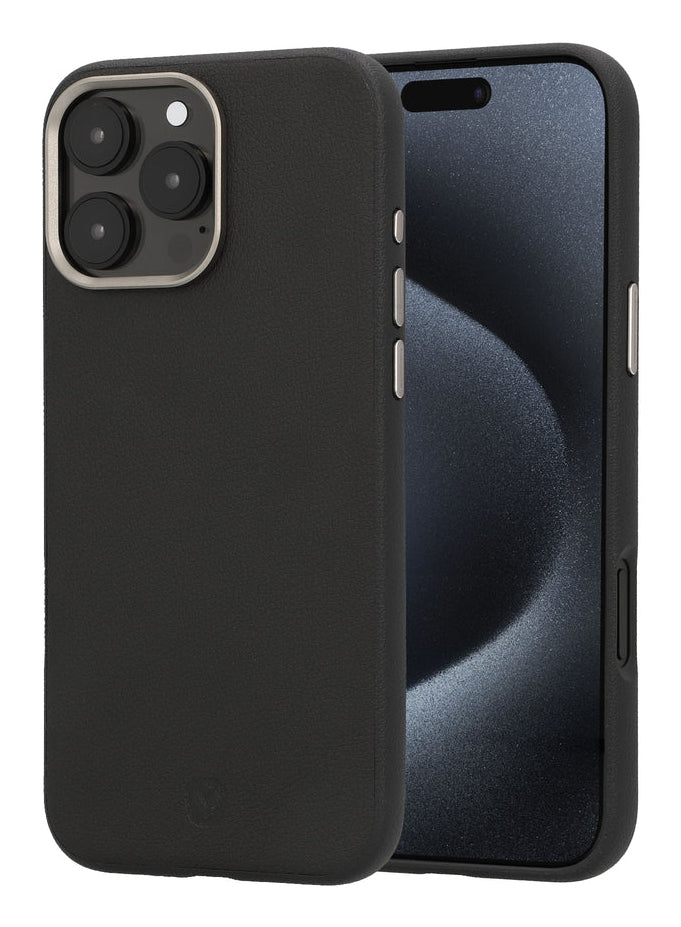Valenta Backcover Style – für Apple iPhone 16 Pro – schwarz – Kunstleder, MagSafe-kompatibel