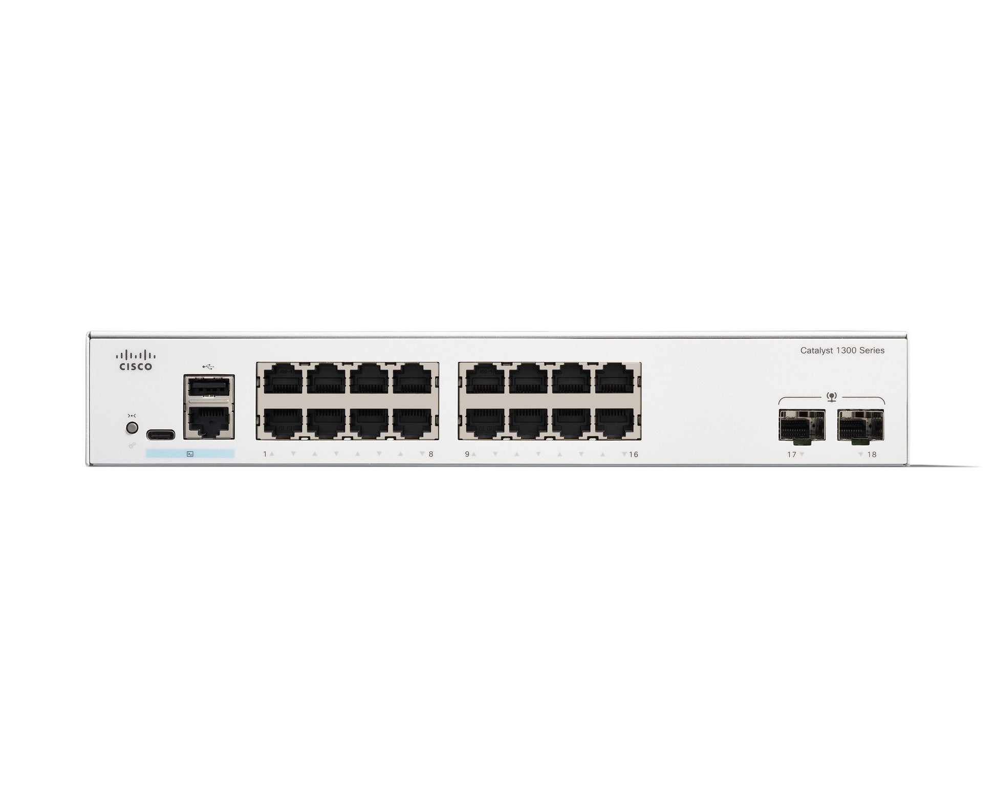 Cisco Catalyst 1300 C1300-16T-2G – Verwalteter L2/L3 Switch – 16× 1G, 2× SFP, Weiss