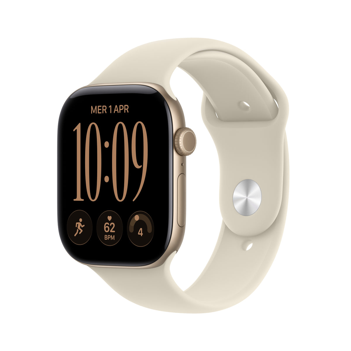 Apple Watch Series 12 46 mm GPS – Aluminium, Gold, Sportarmband, Sand, M/L, 50 m, für iPhone