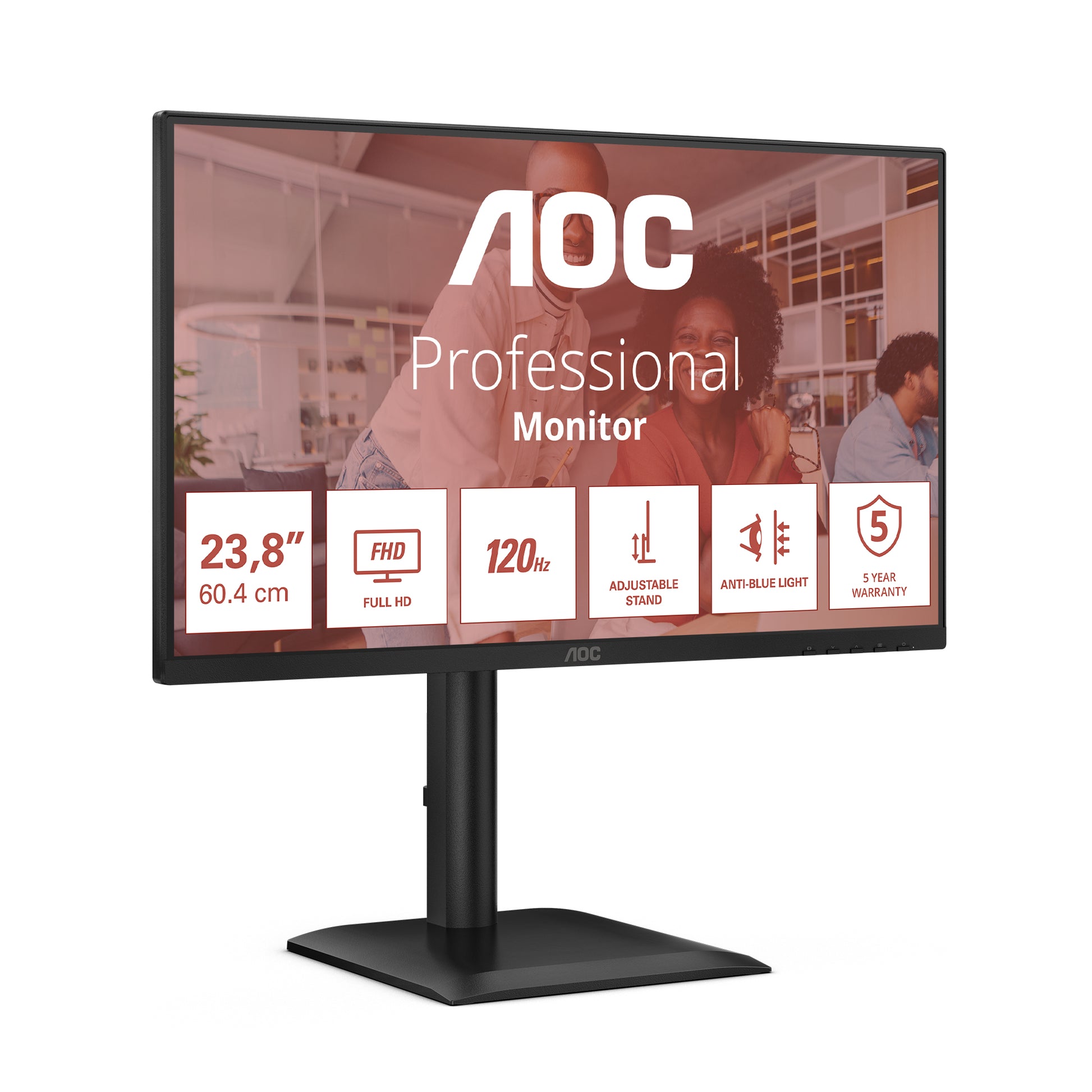 AOC 24E4U – Monitor, 23,8", IPS, 120 Hz, 300 cd/m², USB-Hub, Integrierte Lautsprecher, VESA 100 × 100, Schwarz