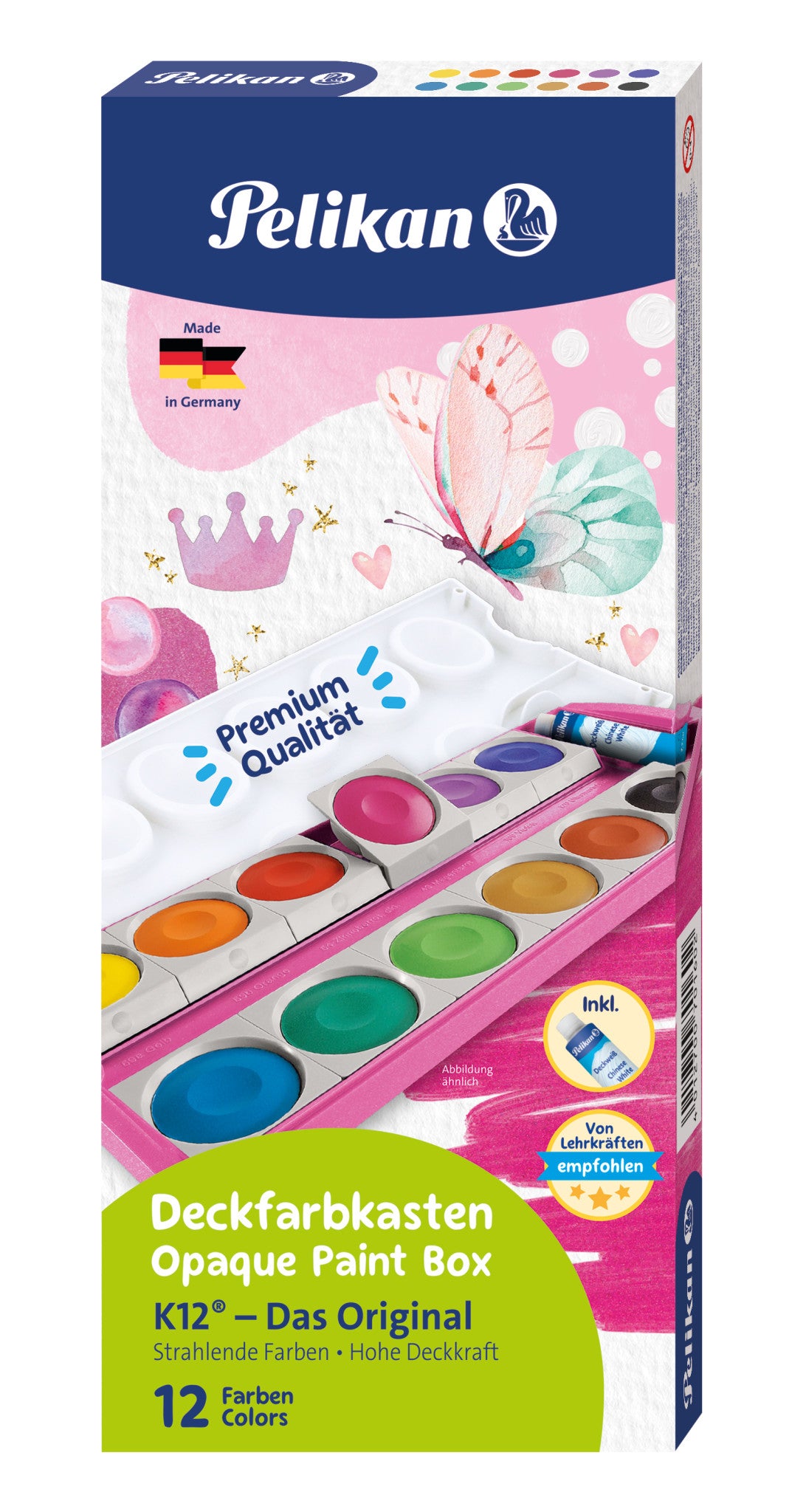 Pelikan K/12 Pink Deckfarbkasten – Glitzer – 12 Farben (inkl. Deckweiss)