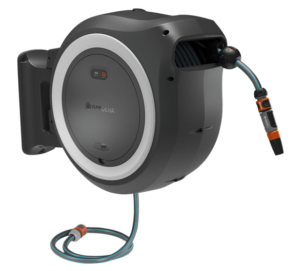 Gardena PowerRoll Schlauchbox 35 m – Akku, Wandmontage, frostbeständig, für Bosch 18 V POWER FOR ALL