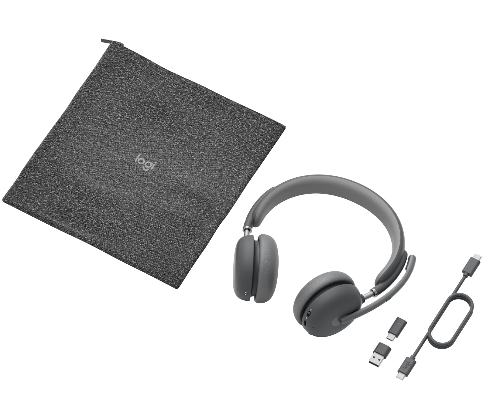 Logitech Zone Wireless 2 Office-Headset – On-Ear, Stereo, Kabel + BT, ANC, UC-optimiert, USB-C-Dongle, Graphit