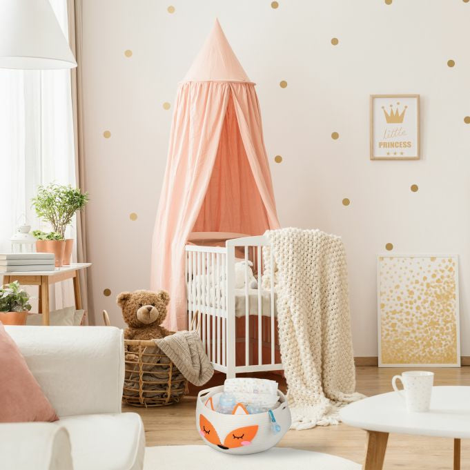 Relaxdays Aufbewahrungskorb – Baumwolle – Weiss/Orange – Ø 350 × 260 mm
