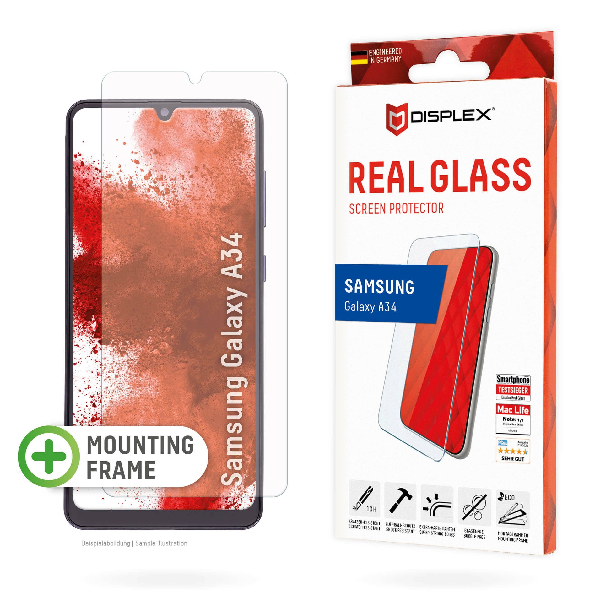 E.V.I. Displayschutzglas – für Samsung Galaxy A34, kratzresistent, anti-fingerprint, Hartglas, 10H