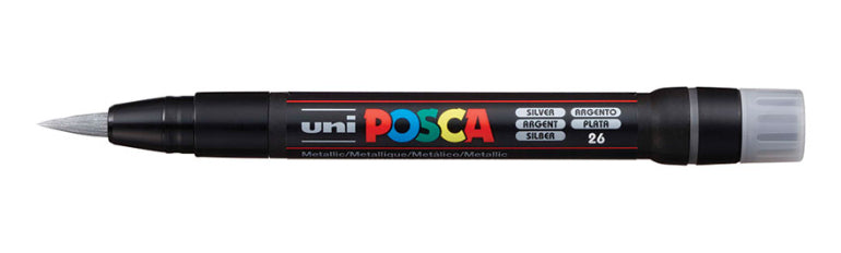 Uni-Ball POSCA Kreativ-/Pigmentmarker – silber, feucht abwischbar, deckend – für viele Oberflächen