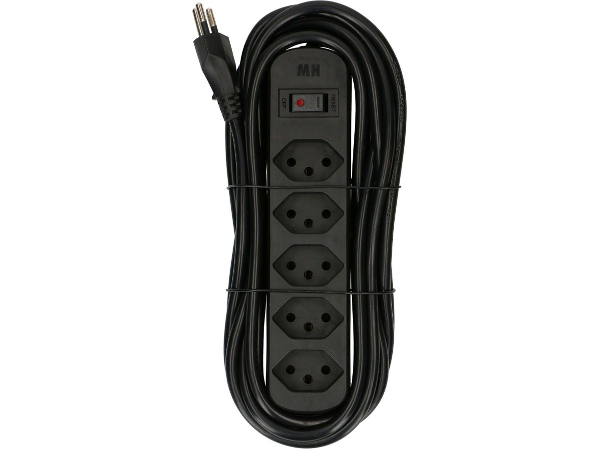 Max Hauri AG Basic Line Steckdosenleiste – 5× T13, 5 m, mit Schalter, Schwarz