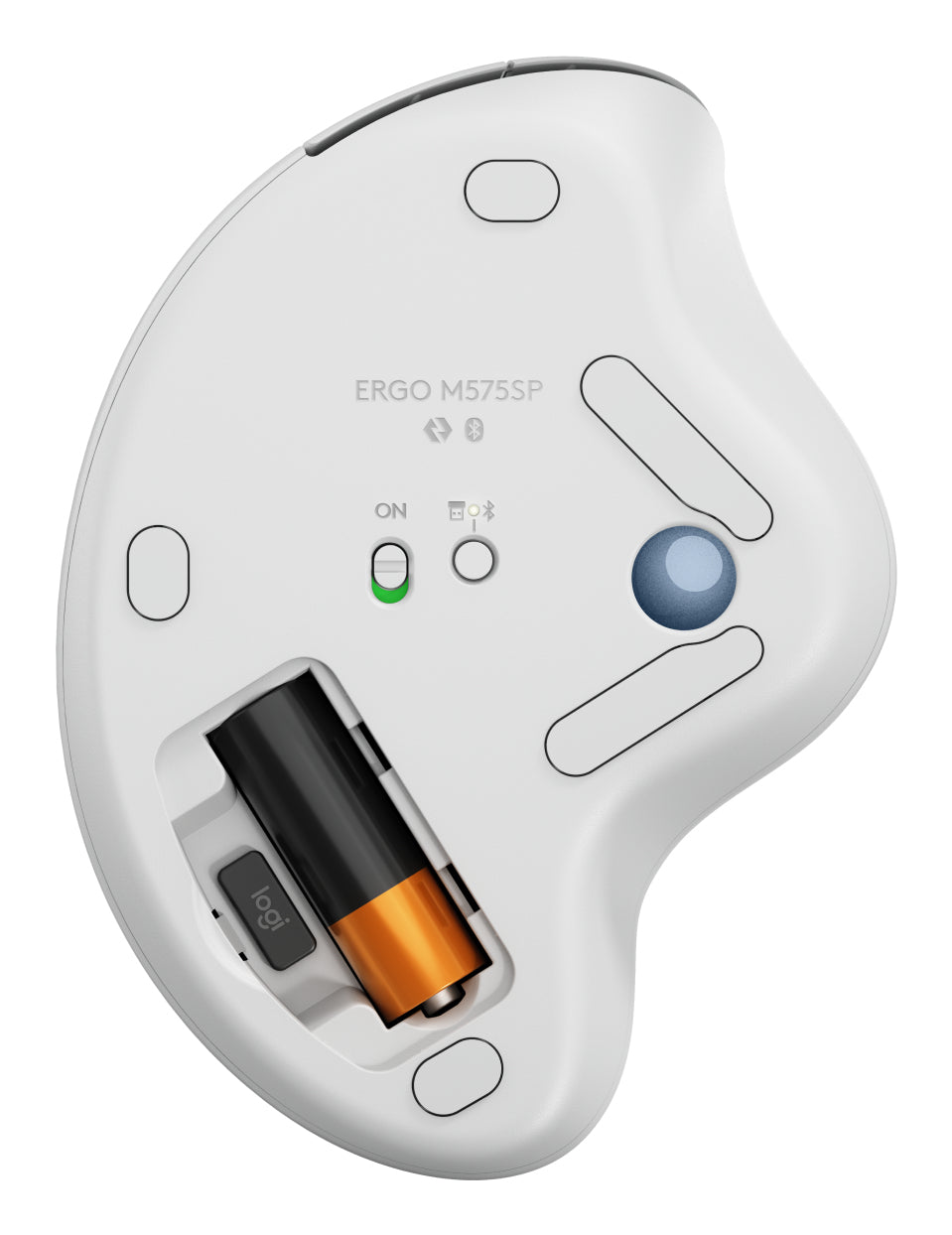 Logitech ERGO M575S – Trackball-Maus – Kabellos (Bluetooth/2,4 GHz), Rechts, Blau, Weiss