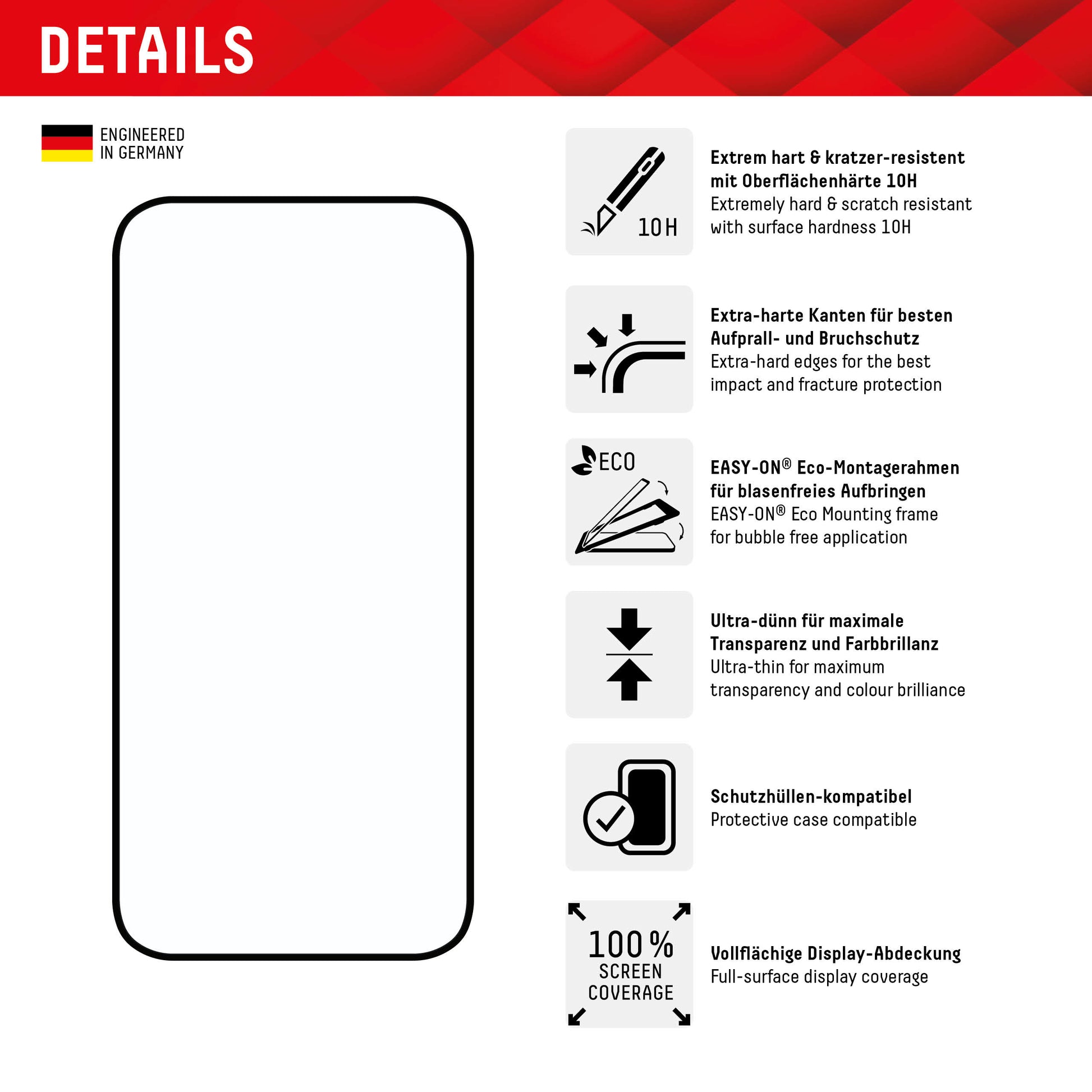 E.V.I. Displex – Backcover REAL GLASS FC – für Apple iPhone 15/15 Pro – Glas
