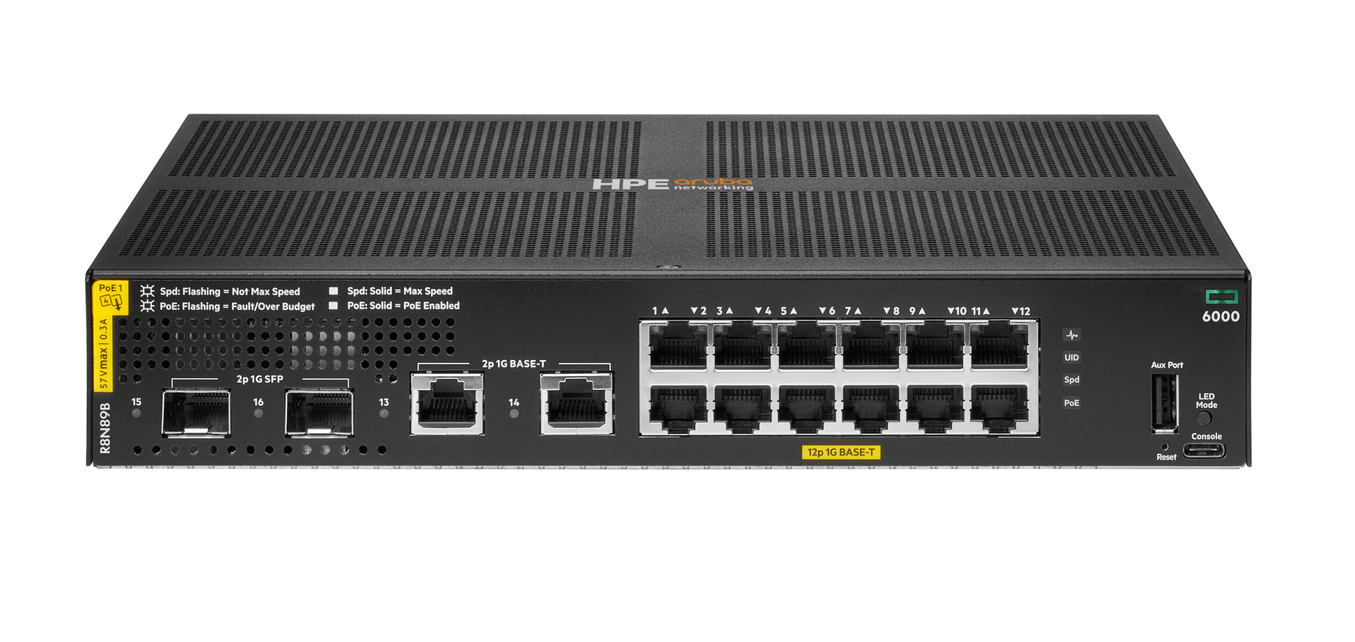 HPE R8N89B – Managed Switch – 12×GbE, 2×SFP, L3, PoE+ 139 W, 1U