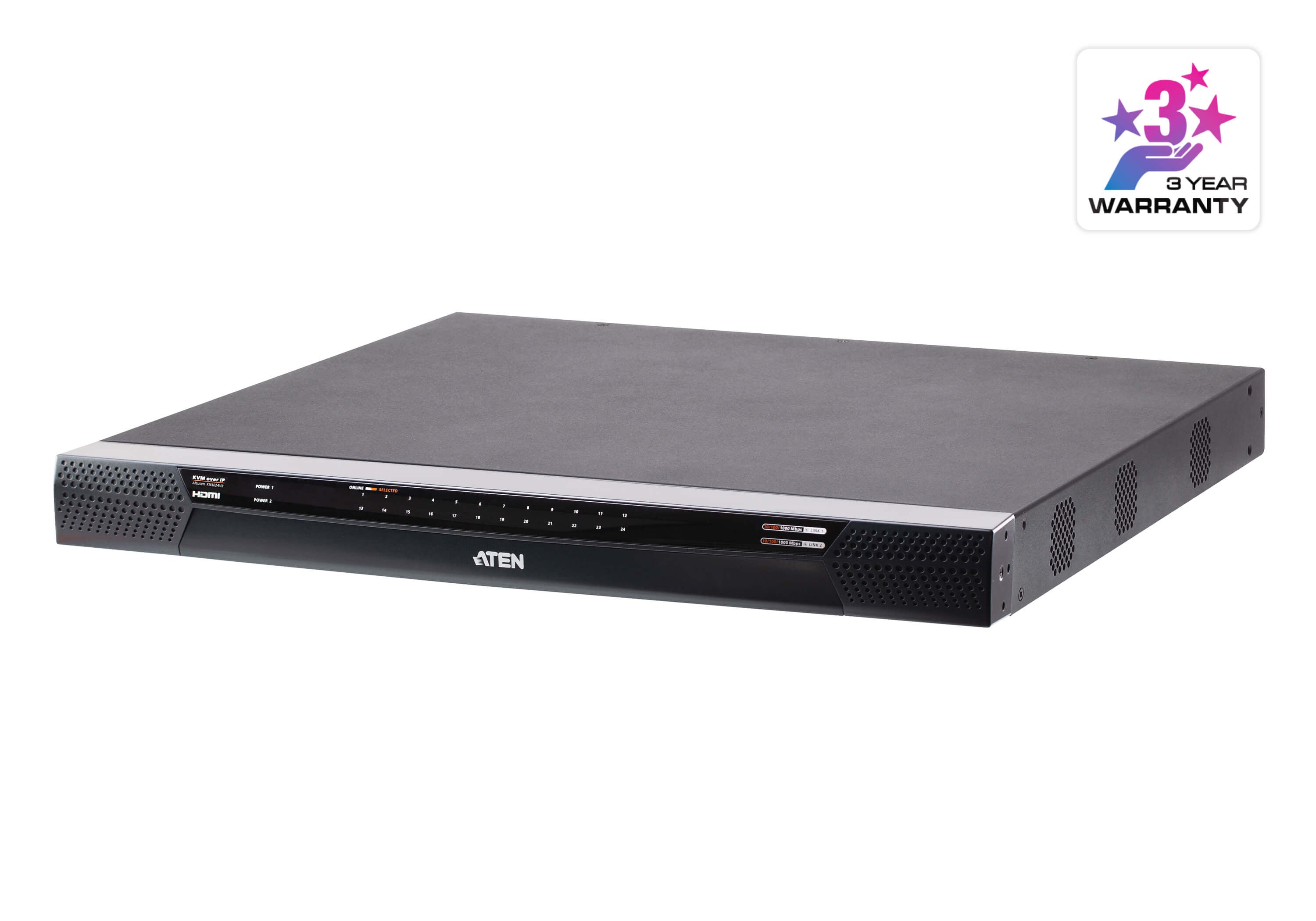 ATEN KN4024VB – KVM-Switch 24-Port, HDMI/VGA/USB 2.0/RJ-45, WUXGA (1920 × 1200), 1 Gbit/s, Virtual Media