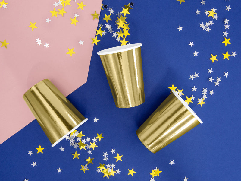 PartyDeco Papier-Trinkbecher – 2,2 dl, Gold – 6 Stk.