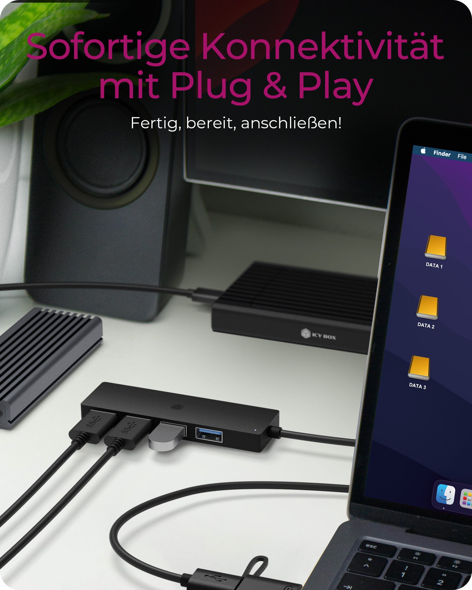 ICY BOX IB-1424-C3 USB-Hub – USB-C, 4× USB-A, für Windows/Mac
