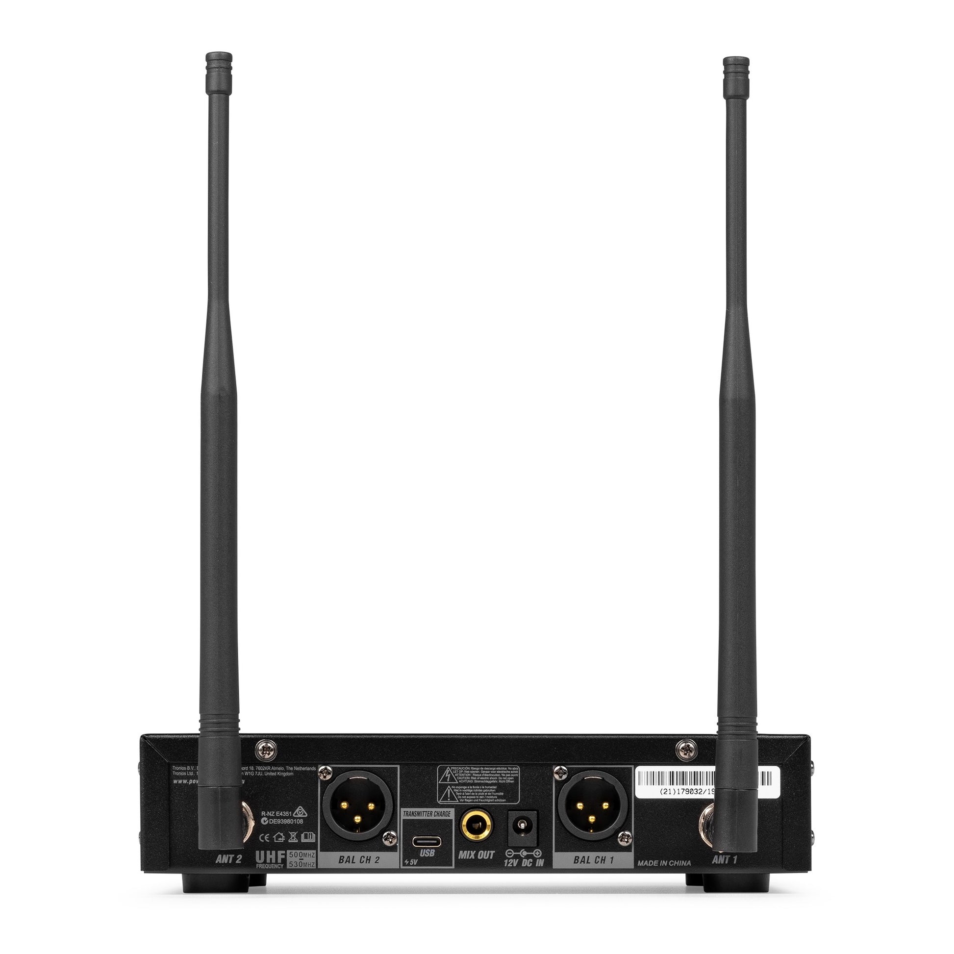 Power Dynamics PD522 – Bühnenmikrofon 2er-Set – XLR, Kabellos (500–530 MHz), Niere, 50–18'000 Hz, Schwarz