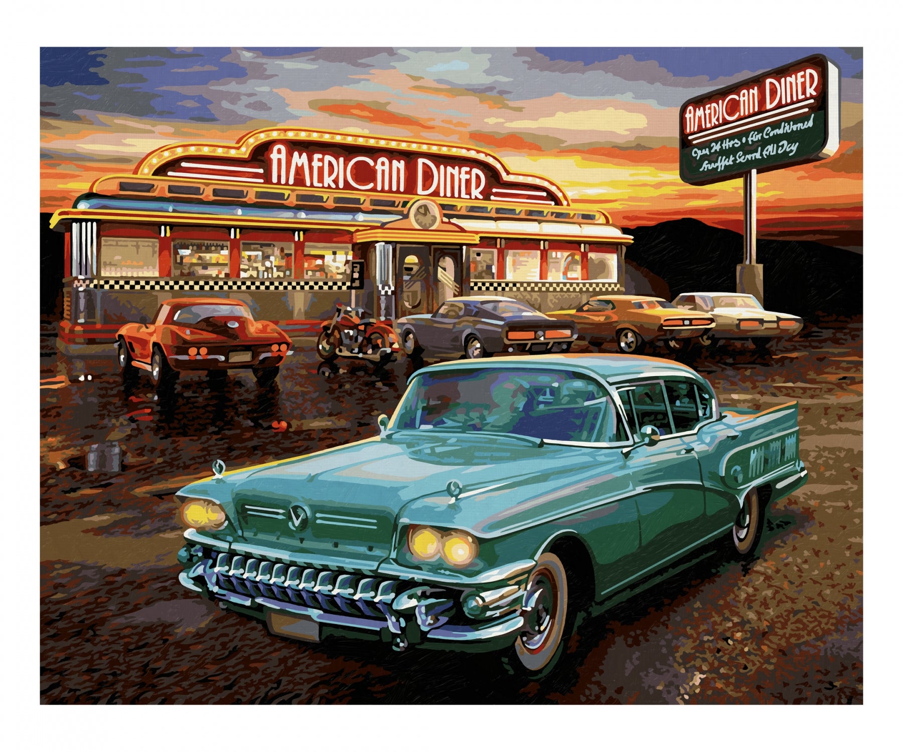 Schipper Malen-nach-Zahlen-Set – American Diner – 50 × 40 cm – ab 14 Jahren – inkl. Acrylfarbe