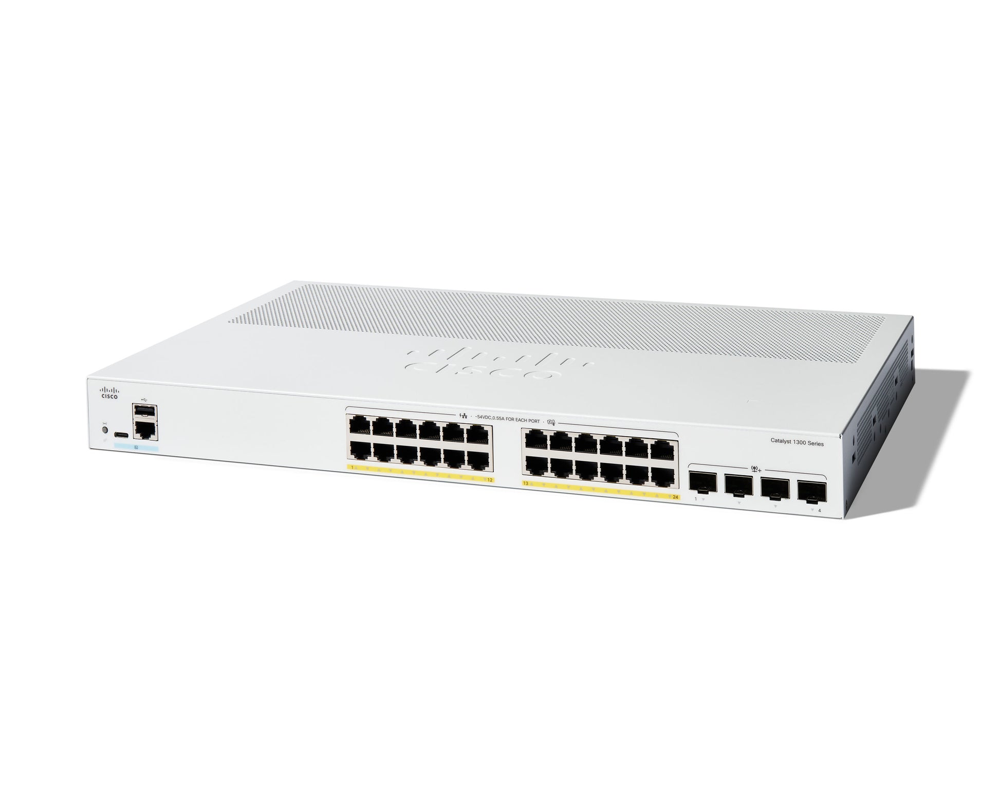 Cisco Catalyst 1300 – Managed Switch – 24×GbE, 4×SFP+, L2+/L3, PoE+ 195 W, 1U
