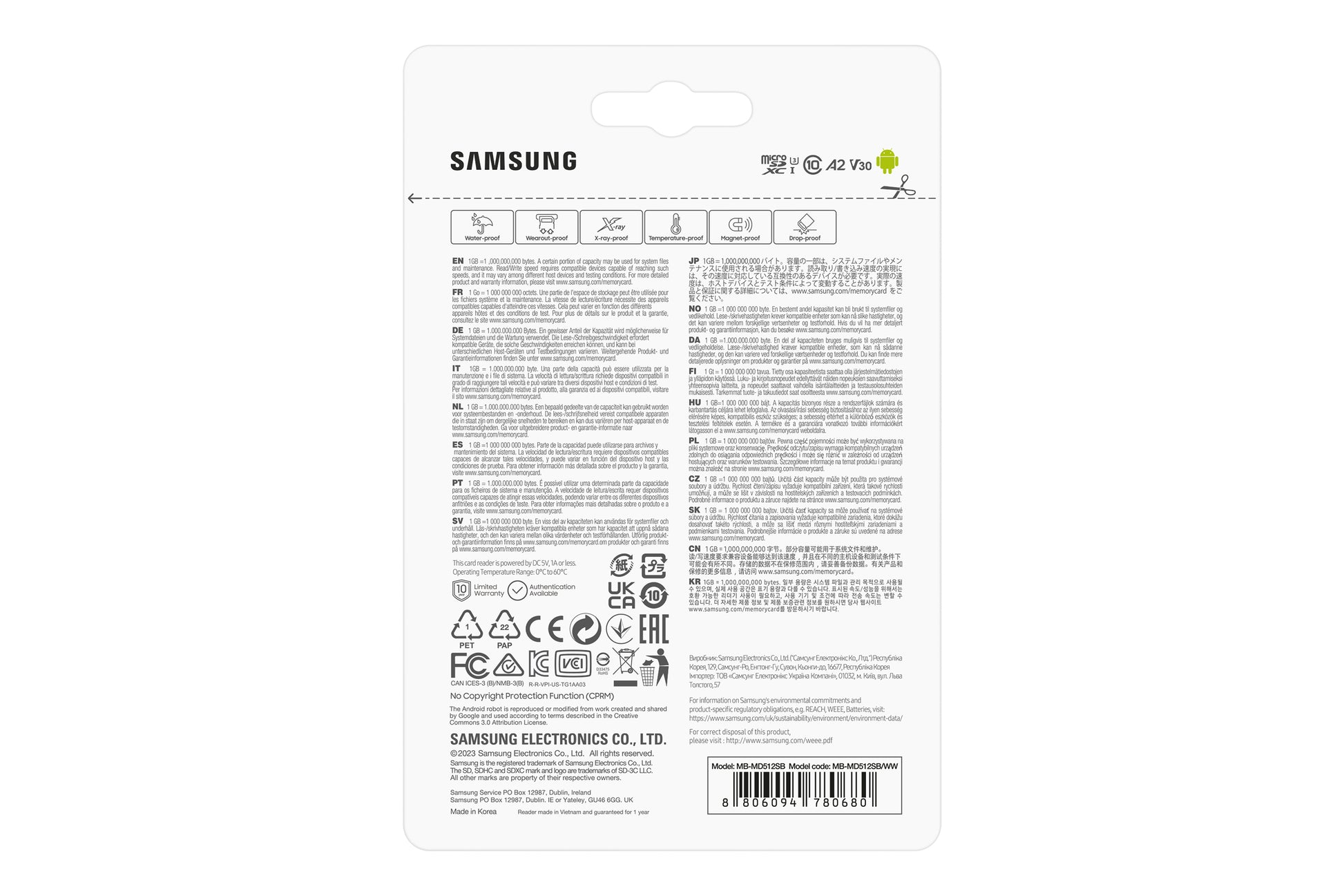 Samsung MB-MD512S Speichergerät – 512 GB, MicroSDXC (UHS-I), Klasse 10, V30, A2, 180/130 MB/s