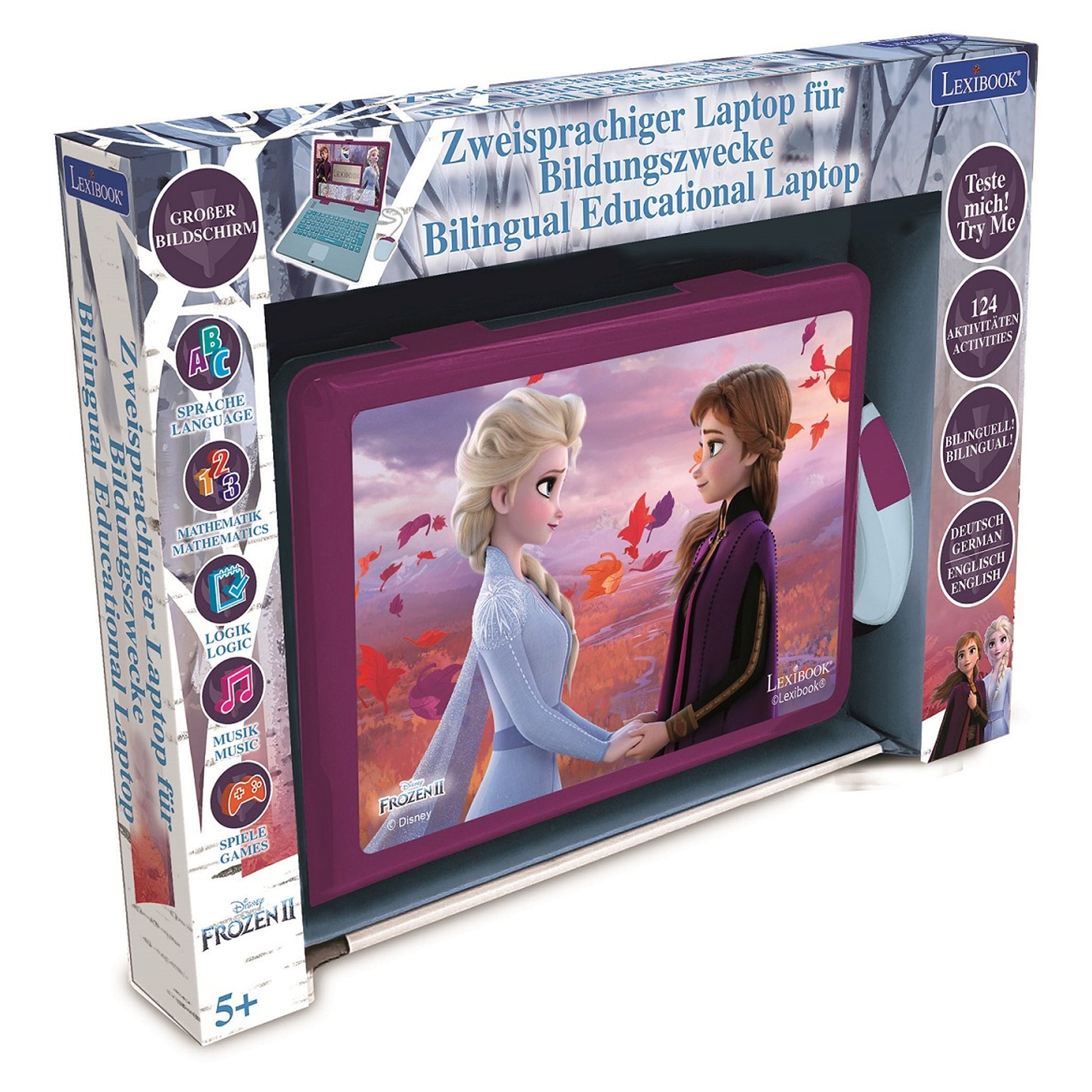 Lexibook JC598FZI3 Kinder-Laptop – Disney Frozen – 124 Aktivitäten, DE/ENG – 24 × 3,6 × 18 cm – ab 4 J.