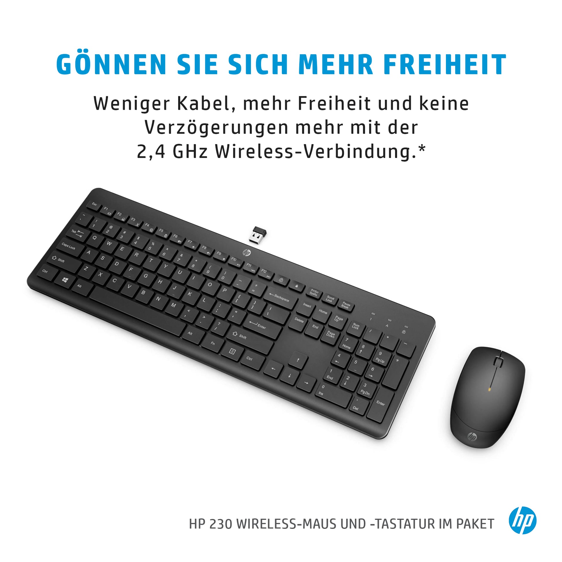 HP 230 – Tastatur- und Maus-Set – Membran – 2,4 GHz USB-A (Empfänger) – Weiss – für HP-PCs mit USB-A-Anschluss