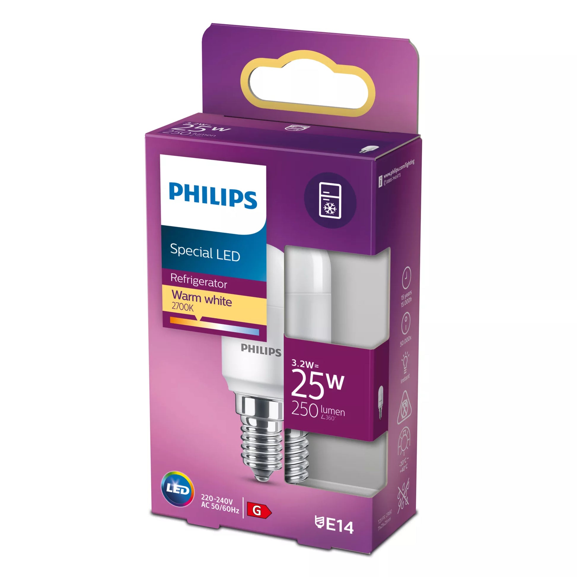 Philips by Signify Philips LED-Leuchtmittel E14 T25 – Warmweiss 2700 K, 250 lm, 3,2 W – Matt, Glas – 1 Stk.