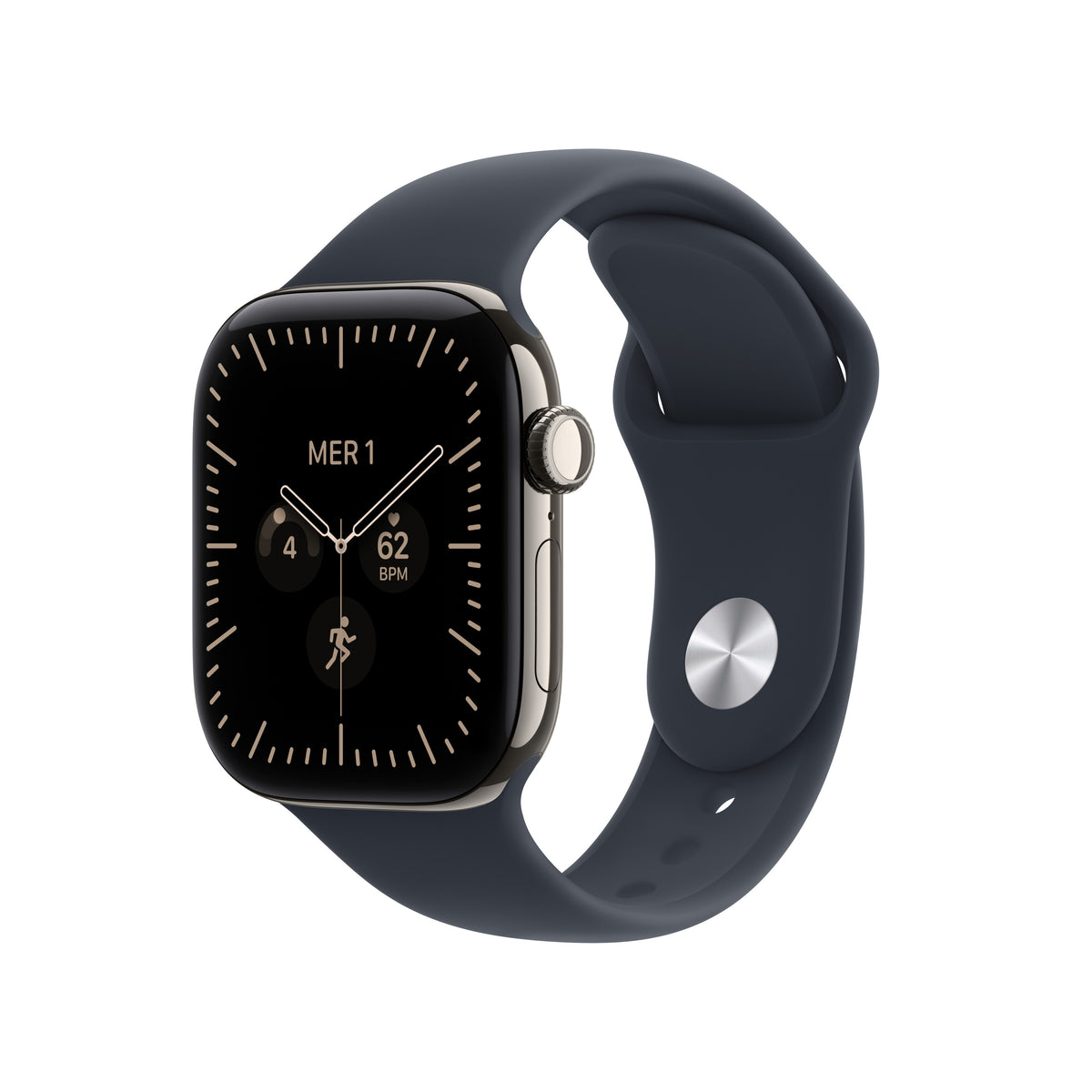 Apple Watch Series 12 42 mm GPS + Cellular – Titan Natur, Sportarmband, Navyblau, M/L, 50 m, für iPhone