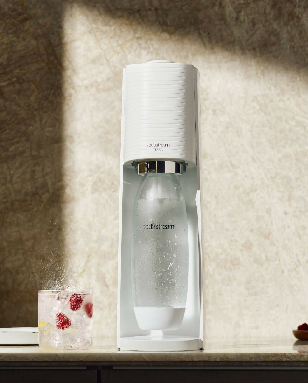 SodaStream Soda-Maker Terra – 1 l, Metall, Kunststoff, Weiss, inkl. Karbonisierflasche, 1 Patrone