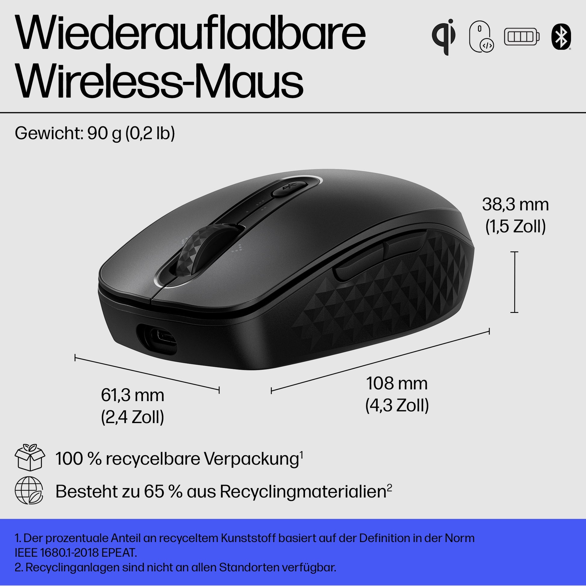 HP 695 Qi-Lademaus – kabellos, Qi-Ladefunktion