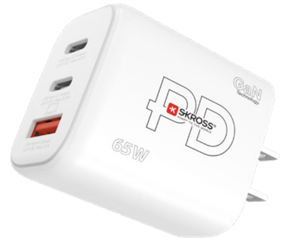 Skross SKCH00116 USB-Ladegerät 65 W – USB-C×2, USB-A×1 – PD, GaN, EU-Stecker (Typ C)