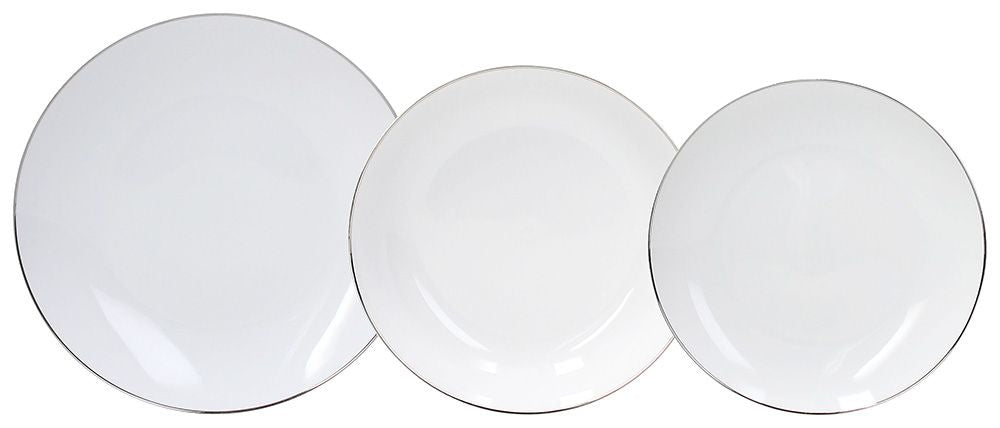 Tognana Porcellane Geschirrset Fascetta Platino – 18-teiliges Set, Ø 27 cm, Porzellan, Weiss/Platin