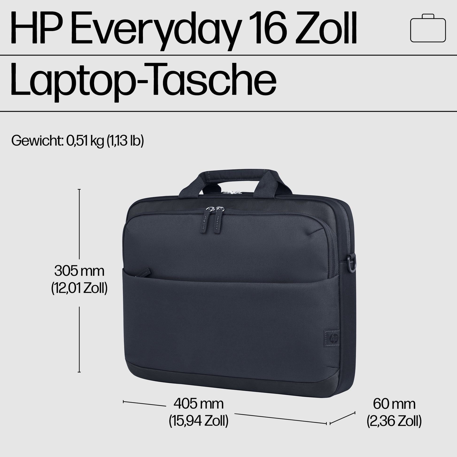 HP Notebook-Tasche bis 16,1" – wasserfest, abnehmbarer Schultergurt – Odyssey Gray