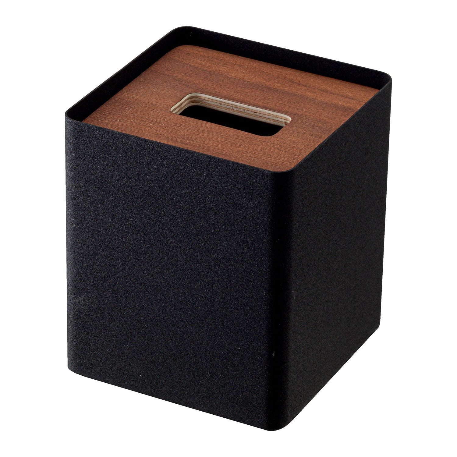 Yamazaki Kosmetiktuchbox YA05179 – freistehend, Metall/Sperrholz, 13×13×15,5 cm, Schwarz
