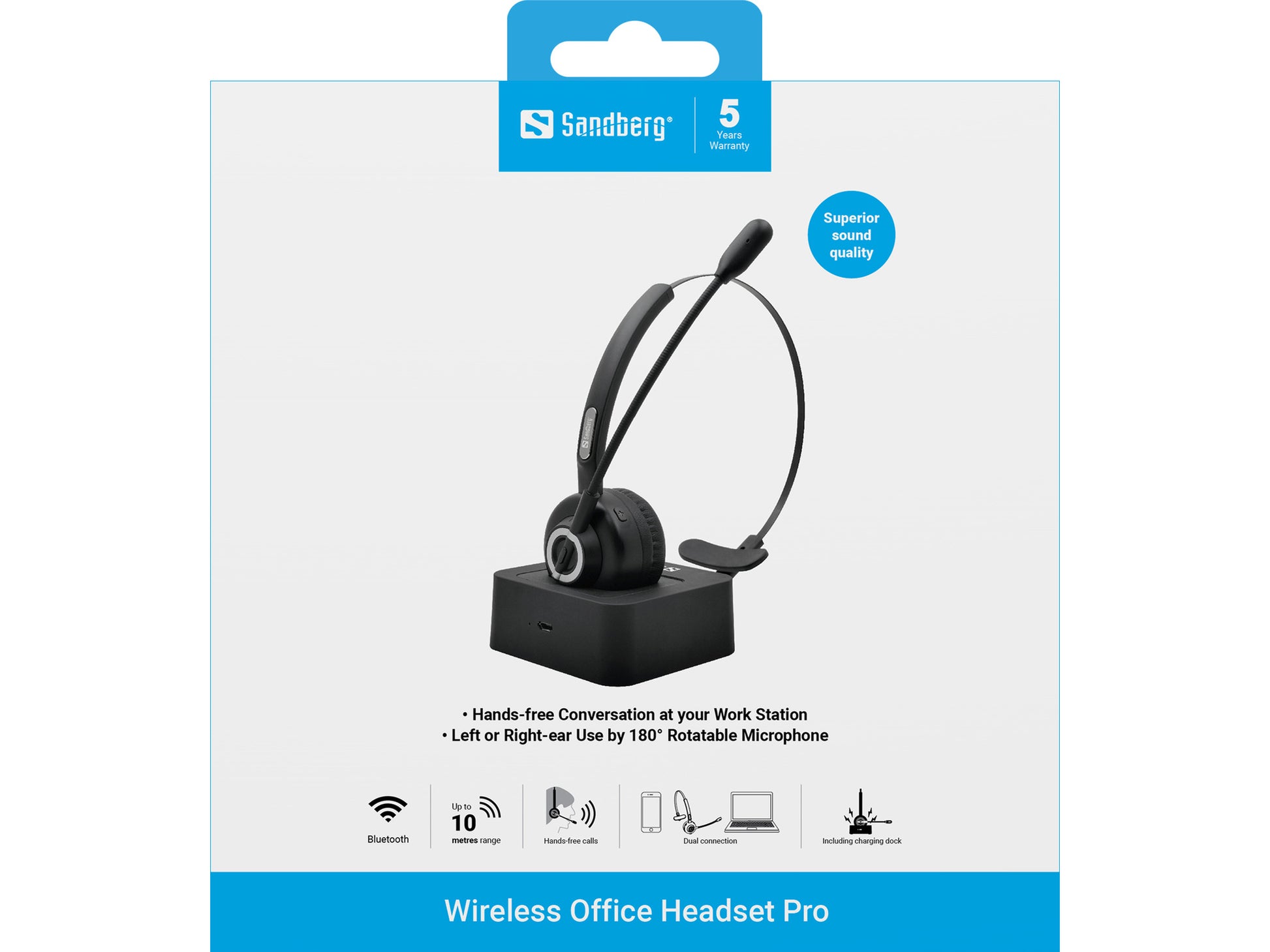 Sandberg Wireless Office Headset Pro – Mono Headset – Bluetooth – Schwarz