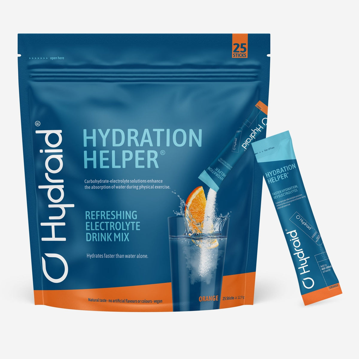 Hydraid Kohlenhydrat-Elektrolyt-Getränkepulver Orange – vegan – 25×12,9 g
