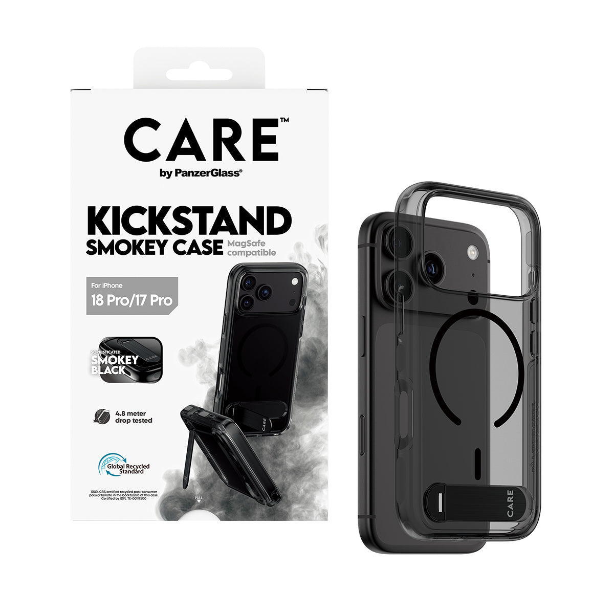 PanzerGlass CARE Backcover – für Apple iPhone 18 Pro/17 Pro, TPU, Smokey Black, bis 4,8 m sturzsicher