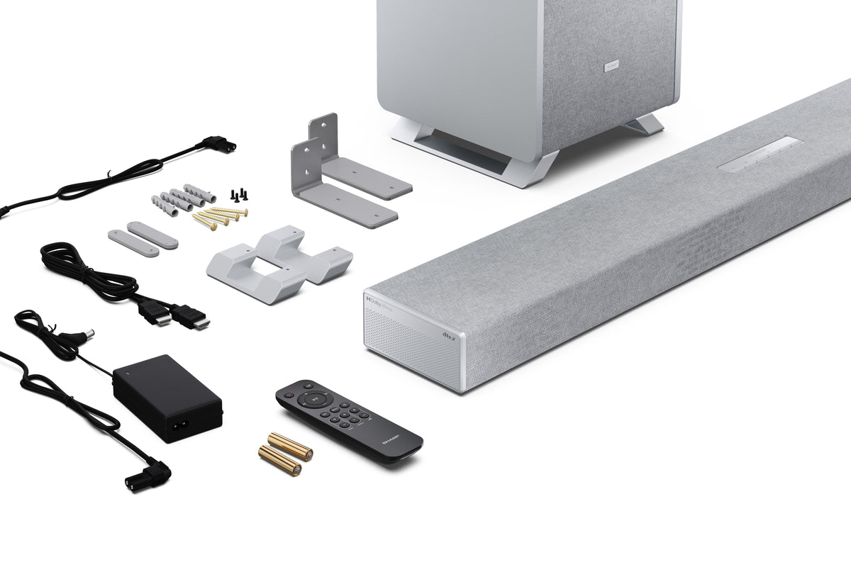 Sharp HT-SBW53121SL – Soundbar – 3.1.2, Dolby Atmos/DTS:X, mit kabellosem Subwoofer, 182 W – Silber
