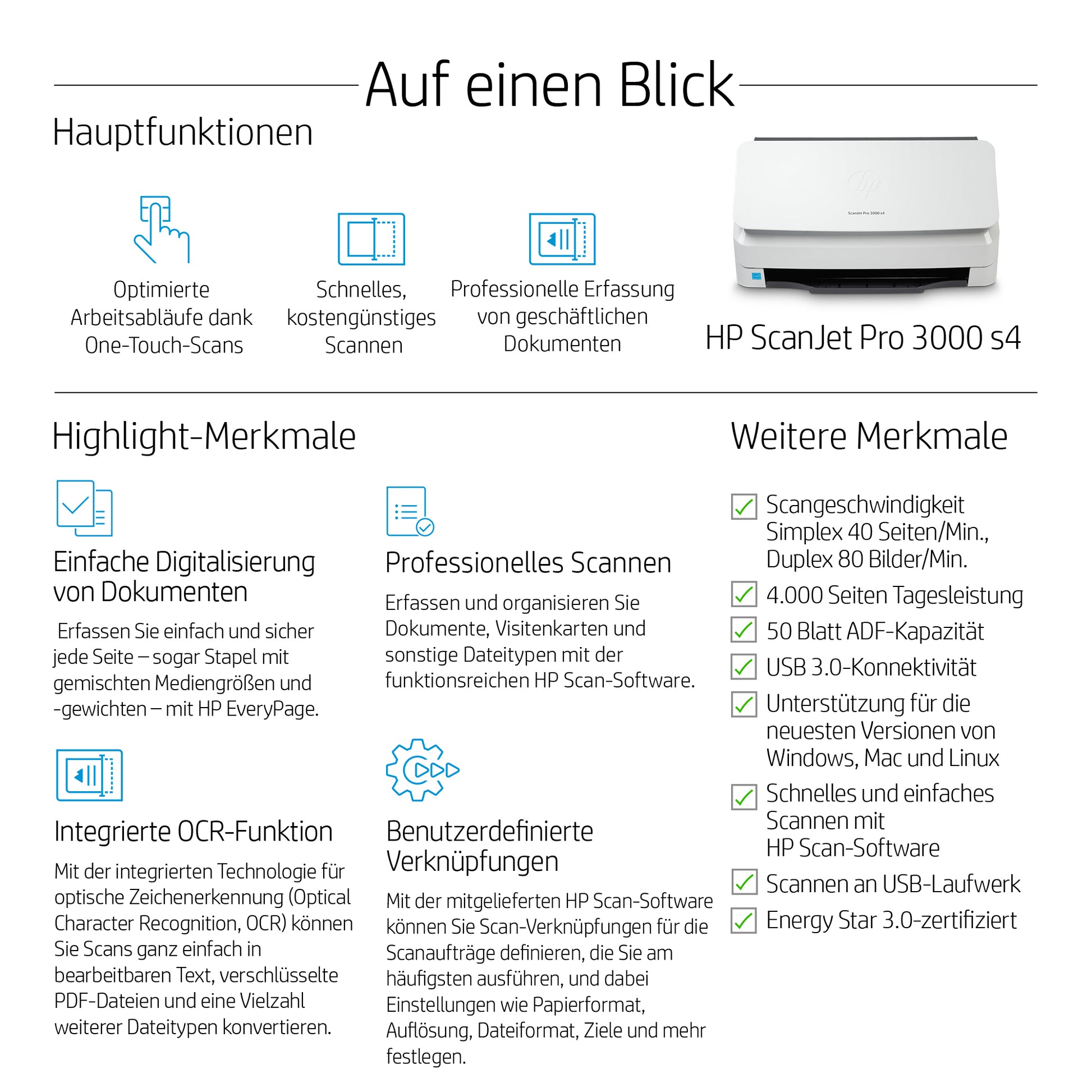 HP Scanjet Pro 3000 S4 – Dokumentenscanner, A4, 600 dpi