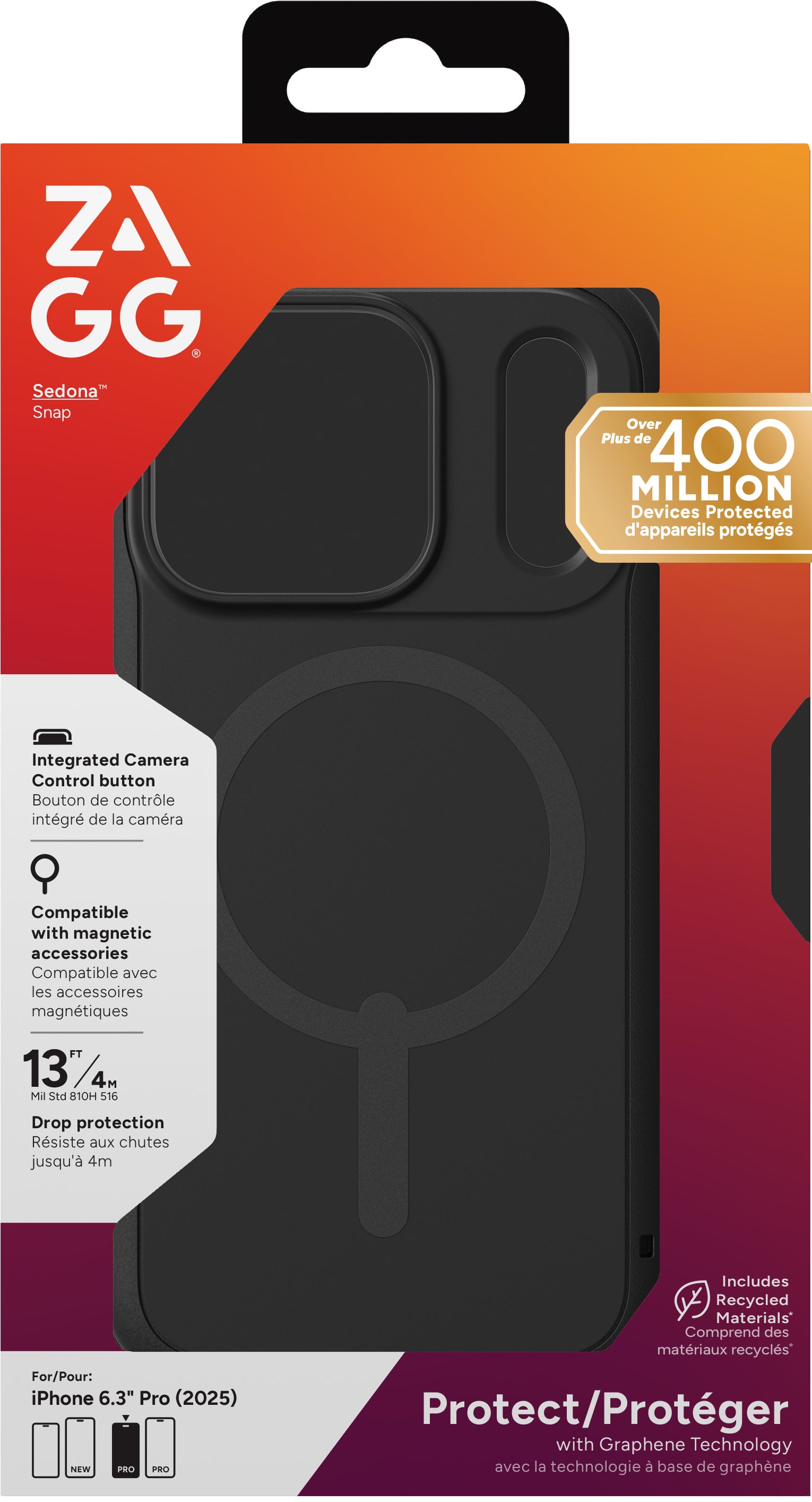 ZAGG Sedona Snap Backcover – für Apple iPhone 17 Pro, MagSafe, Graphen, Schwarz, bis 4 m Sturzsicher