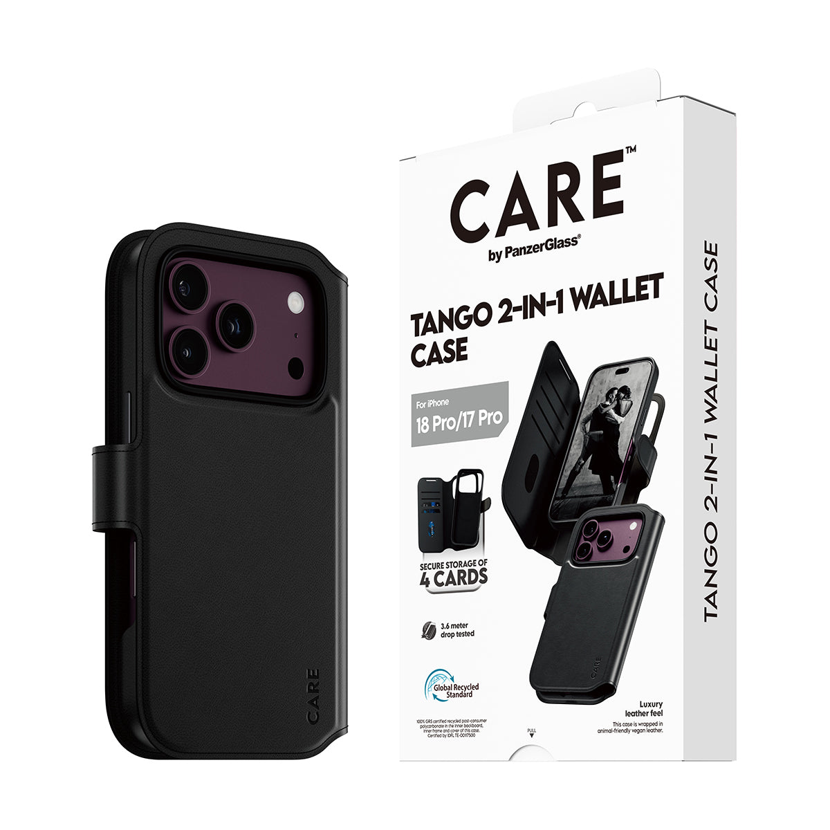 PanzerGlass CARE Tango Wallethülle – für Apple iPhone 18 Pro/17 Pro, MagSafe, PC, Schwarz
