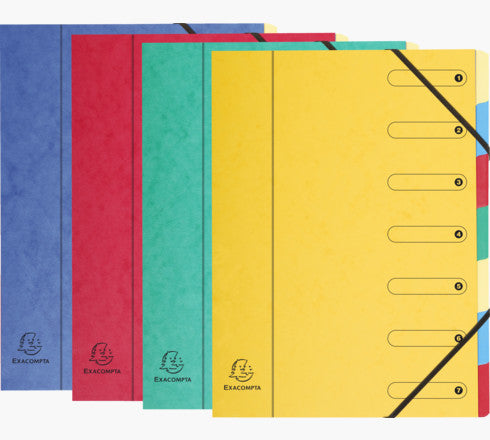 Exacompta Fächermappe Harmonika A4 – 7 Fächer, Gummiband, Karton, mehrfarbig, farbige Taben, bis 200 Blatt