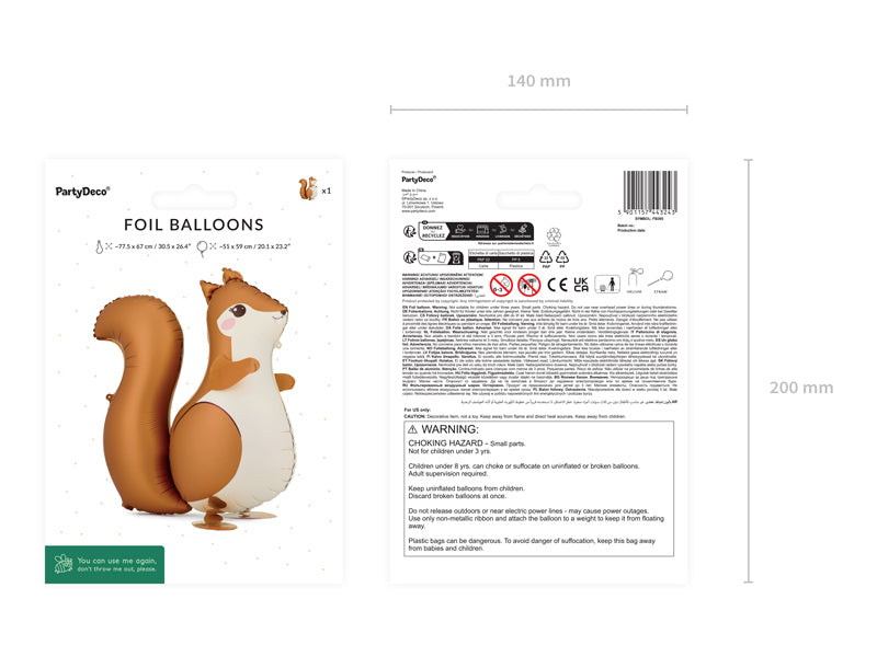 PartyDeco Folienballon Eichhörnchen – Orange – 51 × 59 cm – 1 Stk