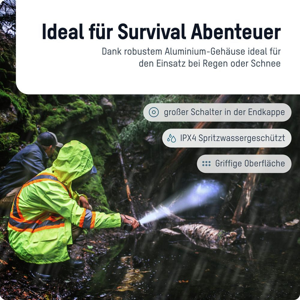 Ansmann Taschenlampe TS3000RF – 3'000 lm, 235 m, IPX4, USB-C, Akku 4'000 mAh – Schwarz