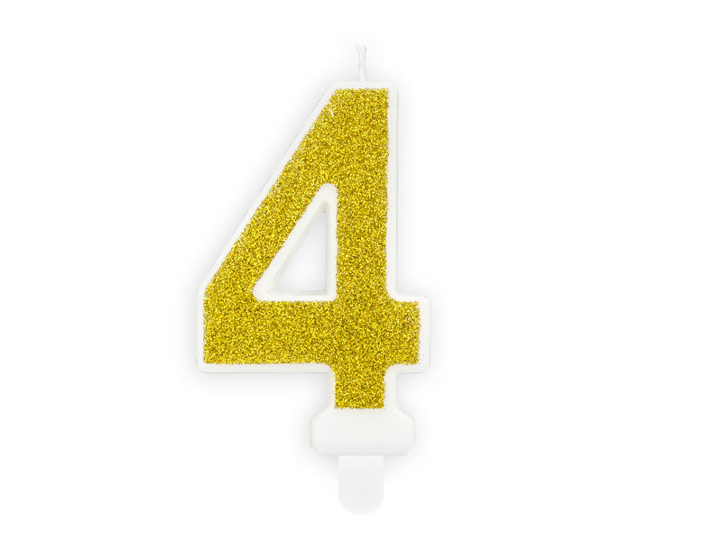 PartyDeco Geburtstagskerzen Zahl 4 – Gold – 7 cm – 1 Stk
