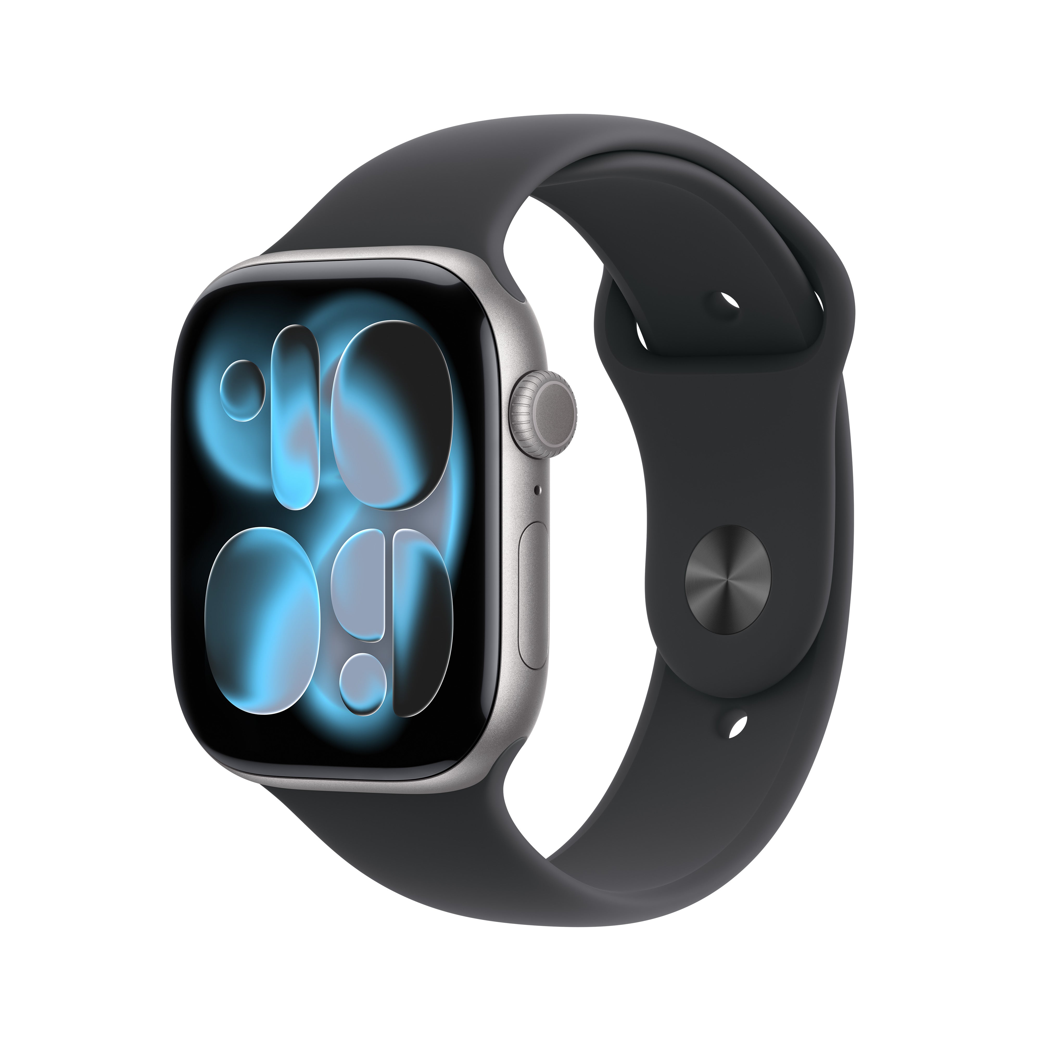 Apple Watch Series 11 46 mm GPS – Aluminium Grau, Sportarmband, Schwarz, S/M, 50 m, für iPhone
