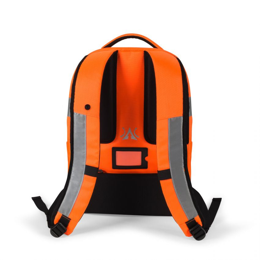 DICOTA Rucksack HI-VIS – Notebook-Rucksack – 25 l, rPET, orange, Reflexstreifen