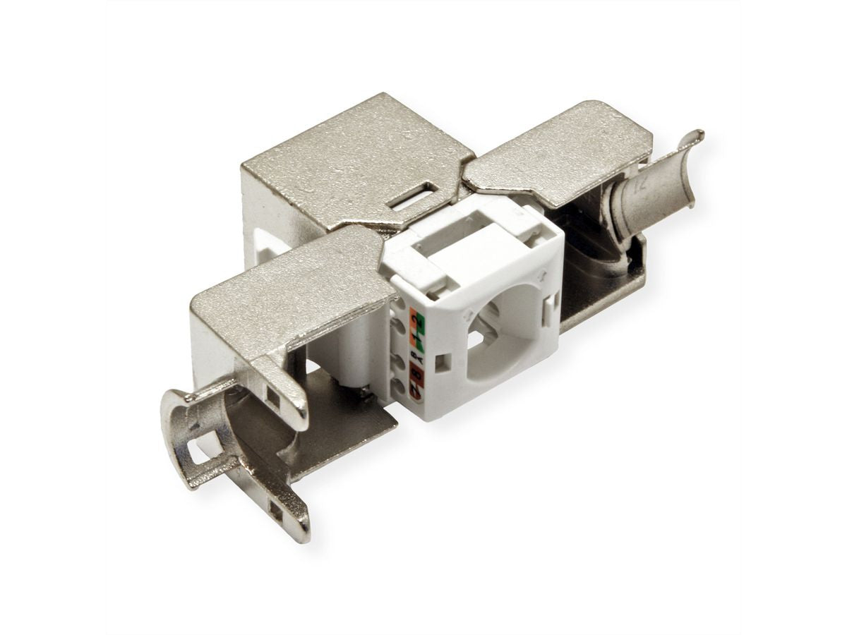 VALUE 26.99.0376 Keystone Cat6A STP – RJ‑45 Buchse, Flach, Edelstahl, 20×37×22,5 mm