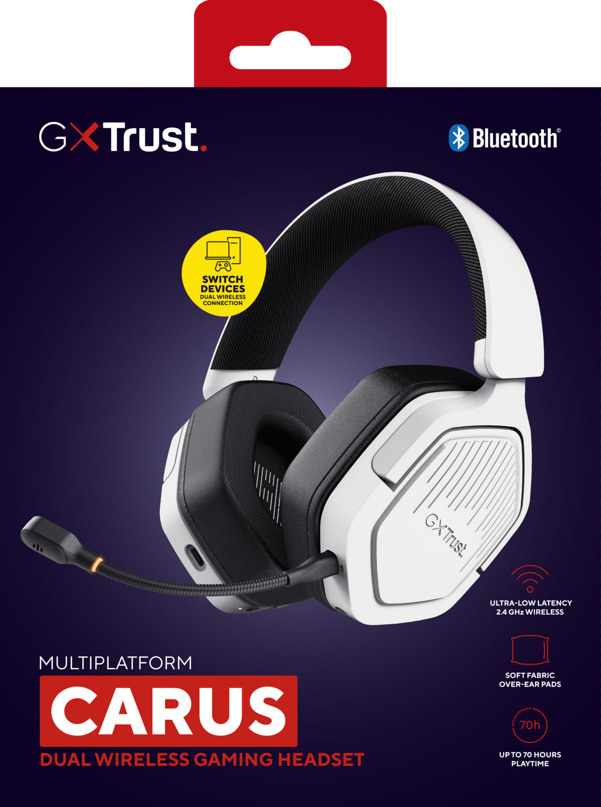 Trust GXT793W Carus Gaming-Headset – Over-Ear, Stereo, Kabel + BT, 3,5 mm Klinke, USB-C, Weiss